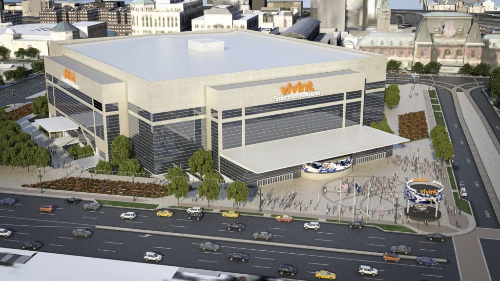 3d rendering of future Vivint Arena aerial