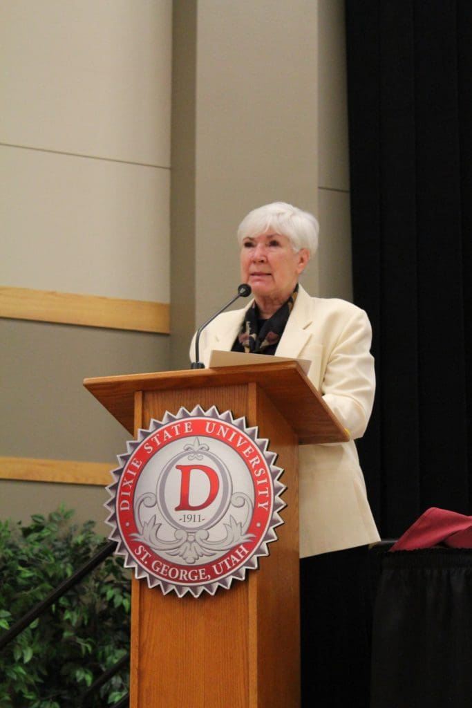 Gail Miller at podium