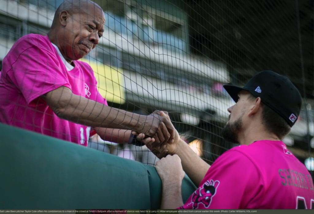 Bees player greets fan